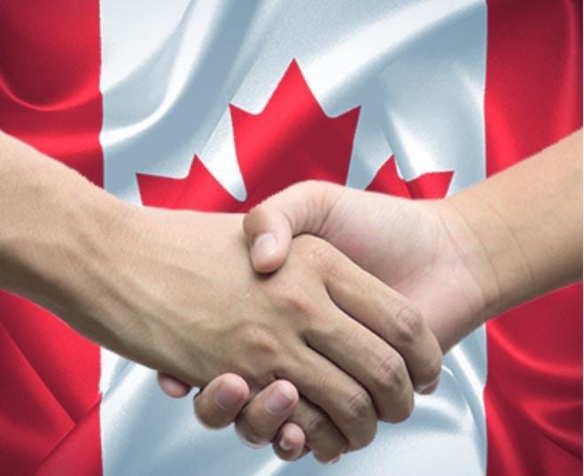 Canadian way of greeting: shaking hands