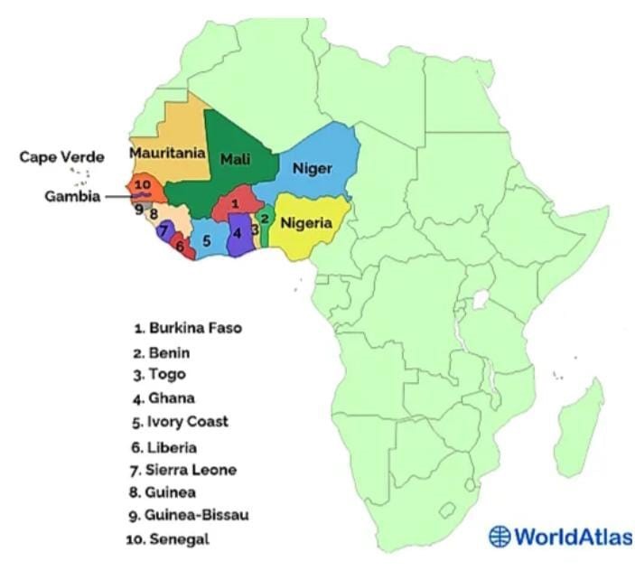 Map of the 16 countries of West Africa