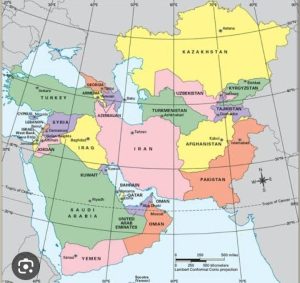 Map of Central Asia and the Middle East