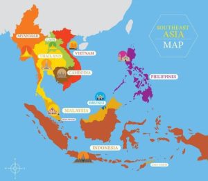 Map showing the 11 Southeastern Asian countries.