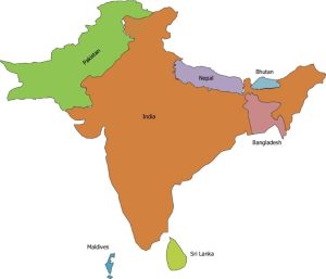 Map showing the 8 South Asian countries.